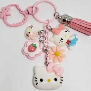 Handmade Pink White Hello Kitty Keychain